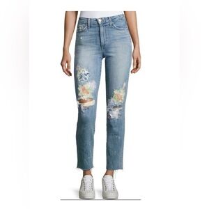 Joe’s Jeans The Debbie High Rise Straight Crop Jeans Floral Embroidered Sz 25